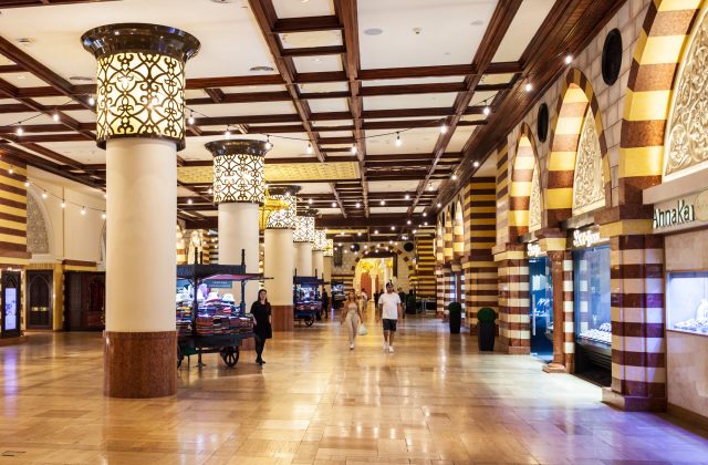 DUBAI, UAE - FEBRUARY 25, 2019: The Souk is an arabian market in the Dubai Mall in UAE