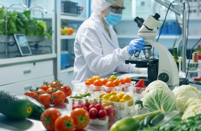 table-with-bunch-vegetables-fruits-quality-check-using-microscope